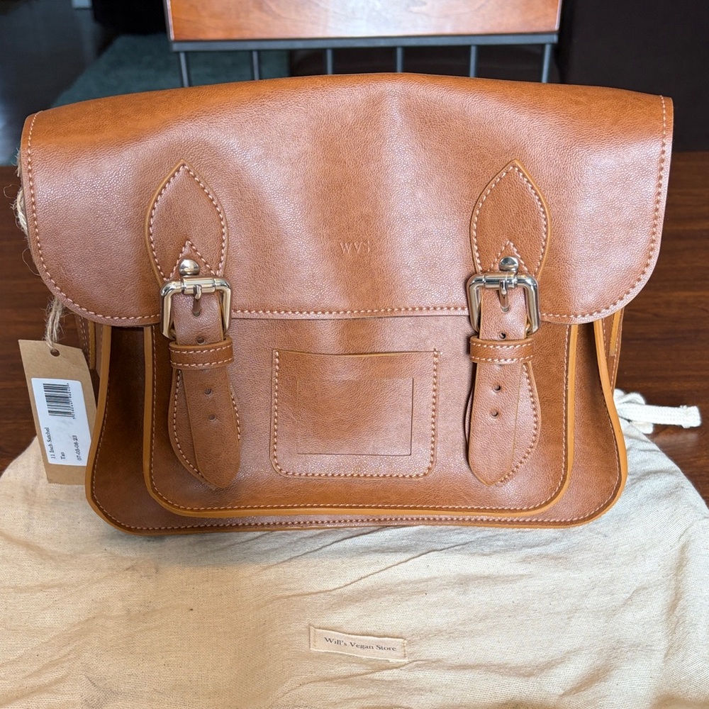 Will’s Vegan Store 11 inch Leather Satchel Tan